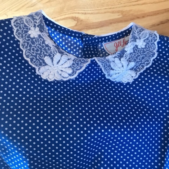 Jill Lynn vintage Dress royal blue white polka dot lace ribbon long sleeve T3 3T - Picture 4 of 14